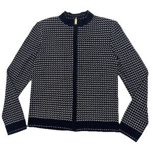 St John Sport Black White Lightweight Knit Zip Up Sweater Jacket Women's P/Small